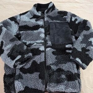 The Childrens Place Boy 4T Camo Sherpa Fleece Jacket Full Zip Biker Classic Gray
